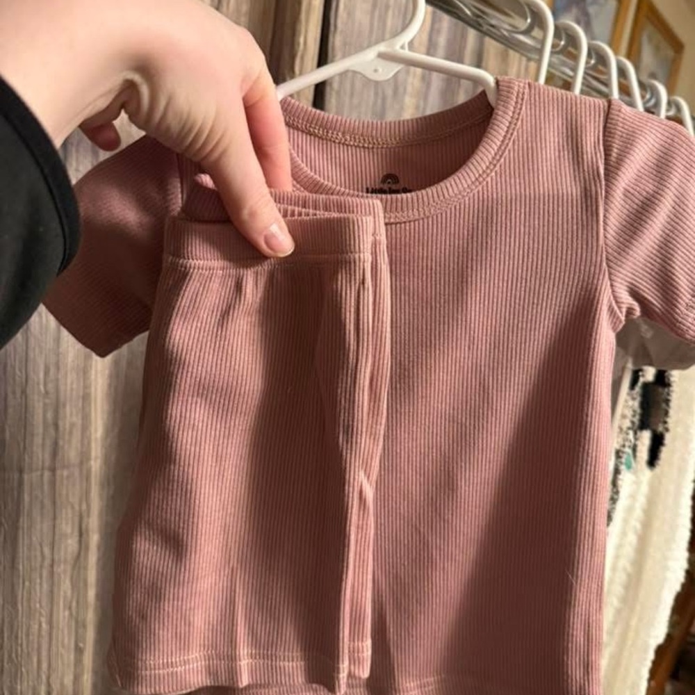 Pink Kids Ribbed Shirt Set